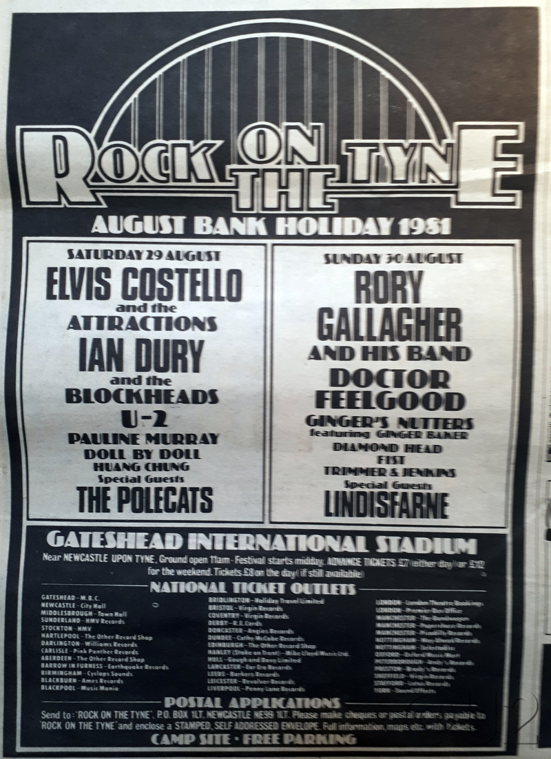 Rock On The Tyne Advert 29th August 1981