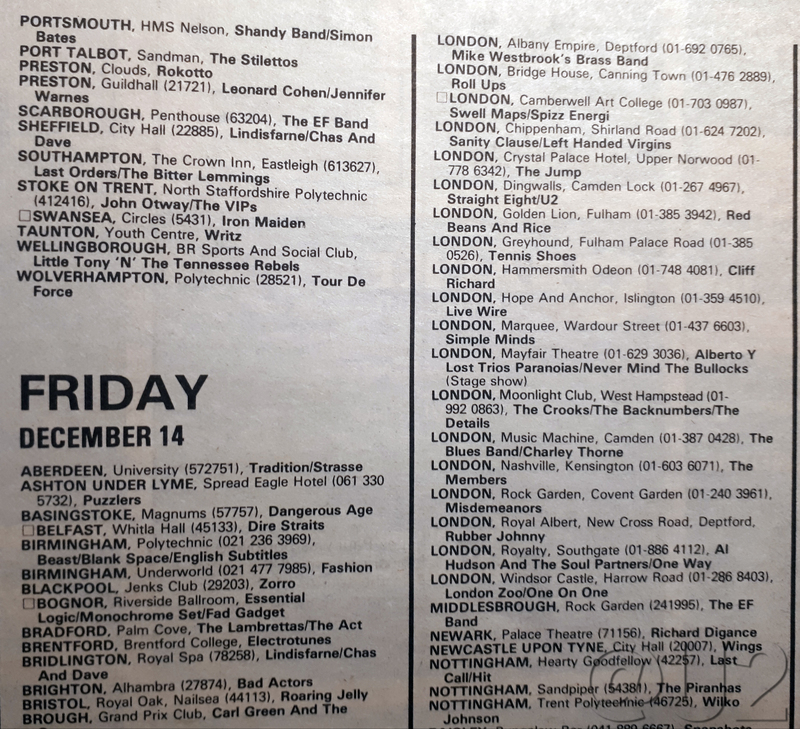 Dec 14th 1979 Gig guide