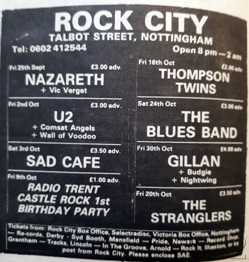 Comsat Angels and Wall of Voodoo in same advert for Nottingham Rock City 2nd Oct