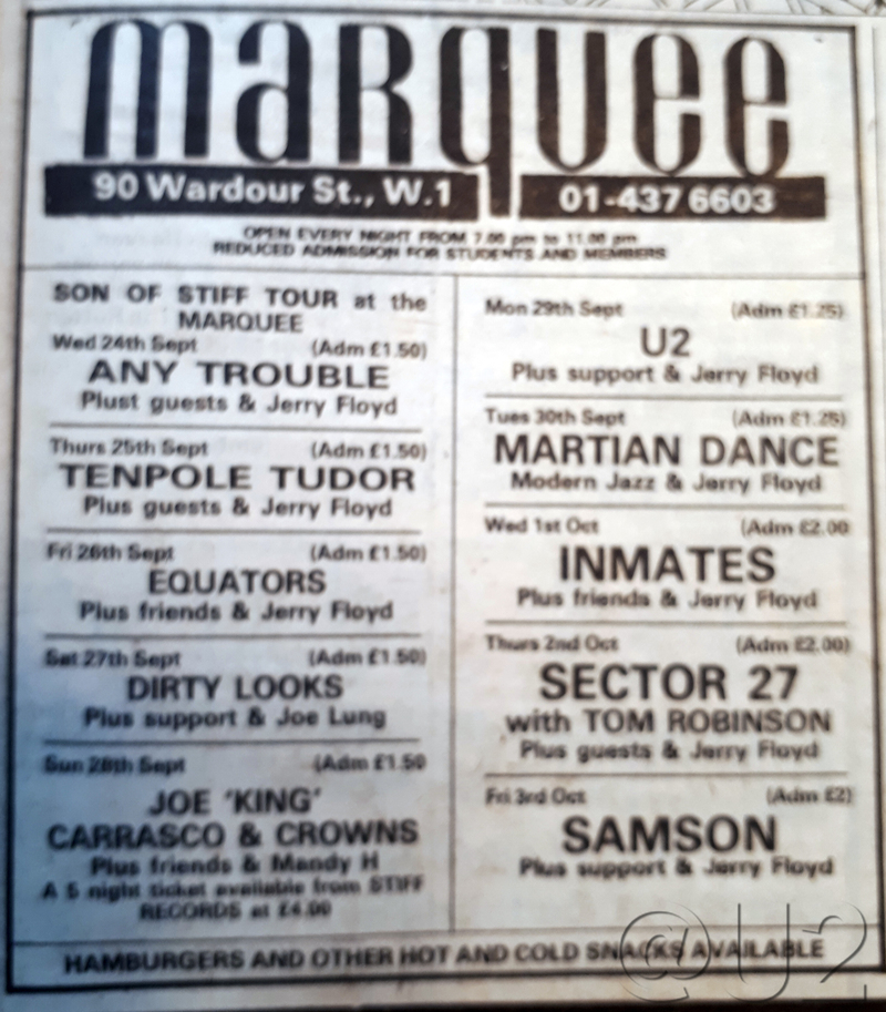 29th September 1980 London Marquee advert