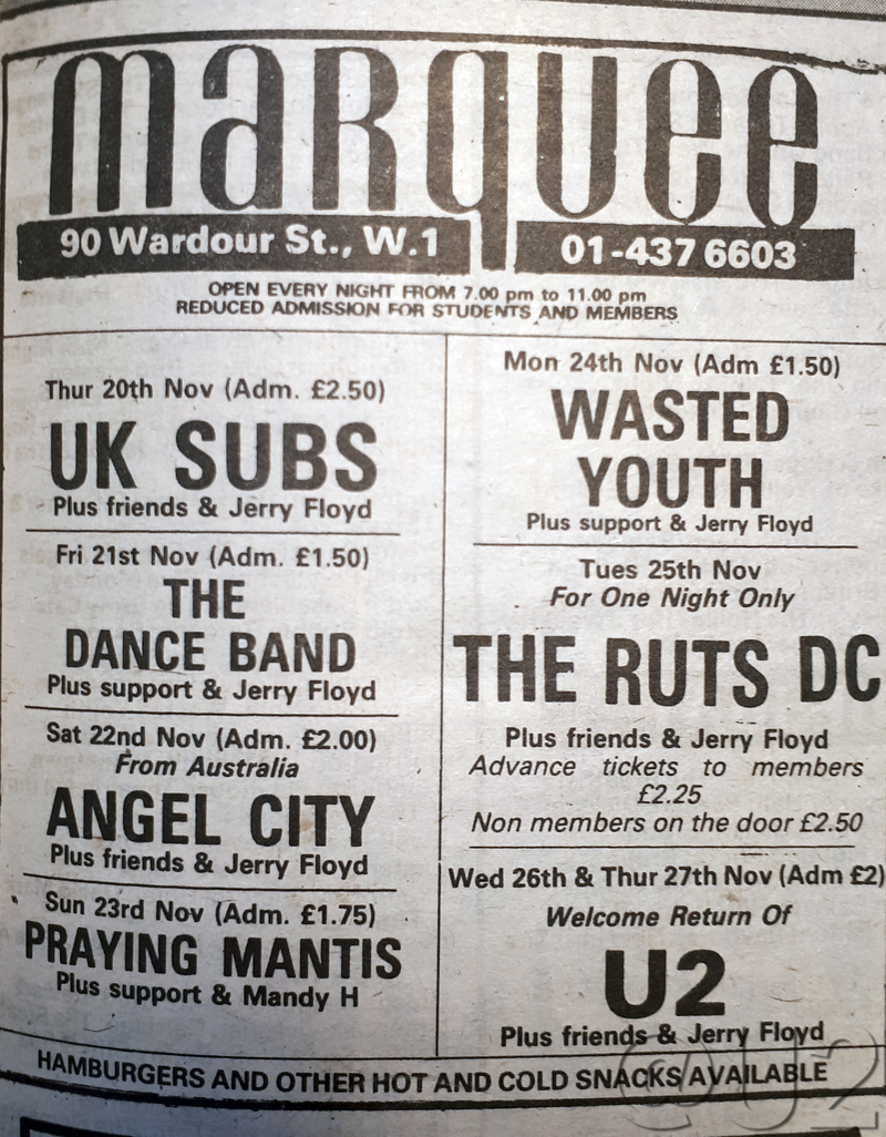 November 1980 London Marquee Advert
